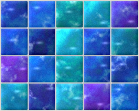 Iridescent glass mosaic tile samples